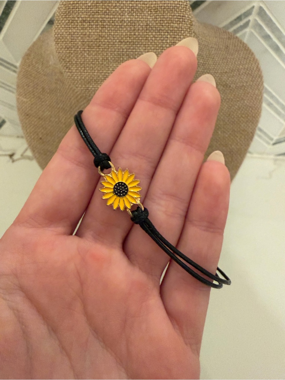 Yellow Sunflower Leather Cord Bracelet